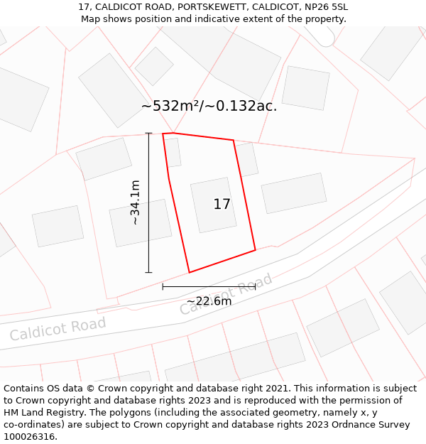 17, CALDICOT ROAD, PORTSKEWETT, CALDICOT, NP26 5SL: Plot and title map