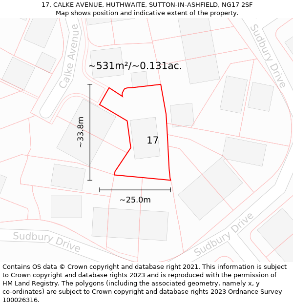 17, CALKE AVENUE, HUTHWAITE, SUTTON-IN-ASHFIELD, NG17 2SF: Plot and title map