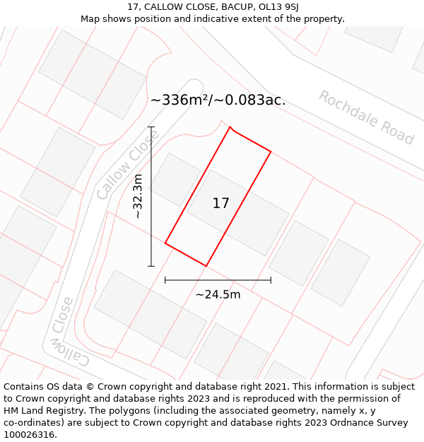 17, CALLOW CLOSE, BACUP, OL13 9SJ: Plot and title map