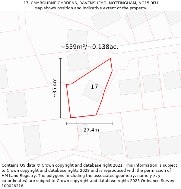 17, CAMBOURNE GARDENS, RAVENSHEAD, NOTTINGHAM, NG15 9FU: Plot and title map