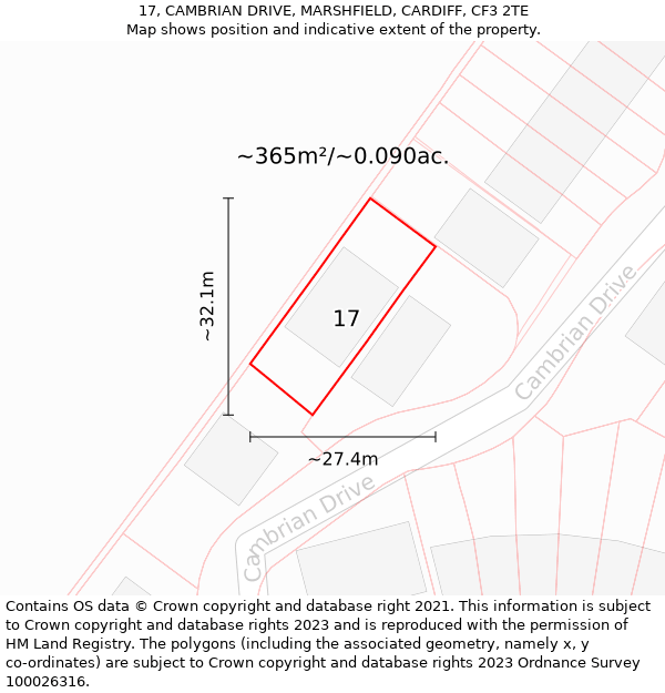 17, CAMBRIAN DRIVE, MARSHFIELD, CARDIFF, CF3 2TE: Plot and title map