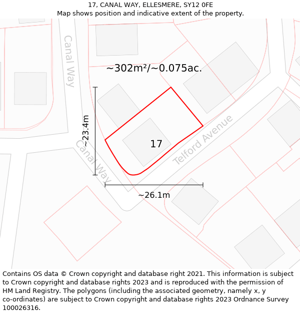 17, CANAL WAY, ELLESMERE, SY12 0FE: Plot and title map