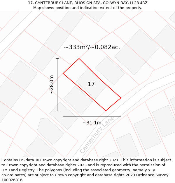 17, CANTERBURY LANE, RHOS ON SEA, COLWYN BAY, LL28 4RZ: Plot and title map