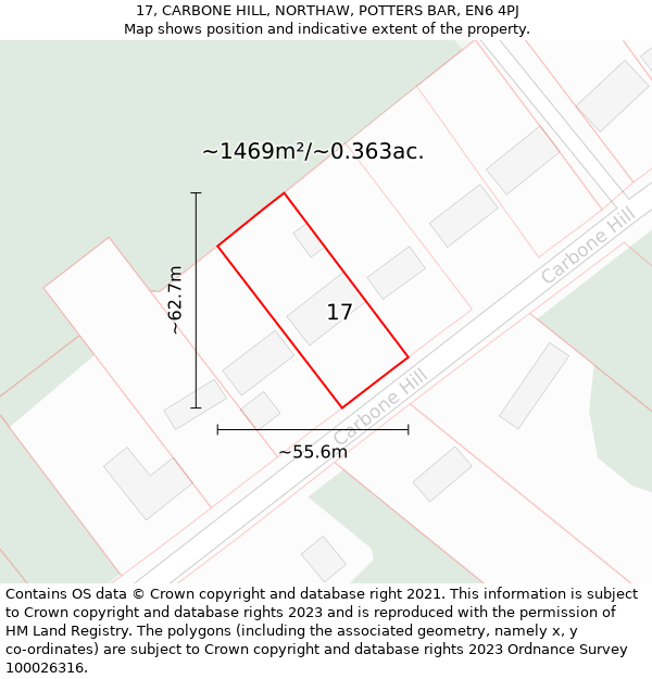 17, CARBONE HILL, NORTHAW, POTTERS BAR, EN6 4PJ: Plot and title map