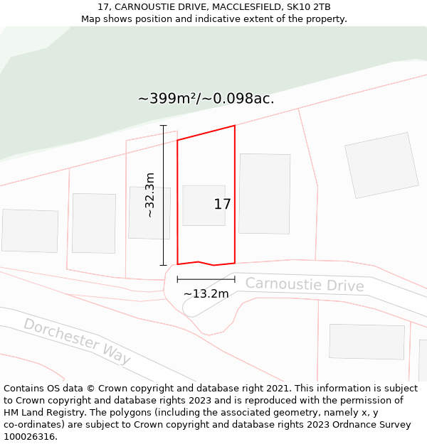 17, CARNOUSTIE DRIVE, MACCLESFIELD, SK10 2TB: Plot and title map