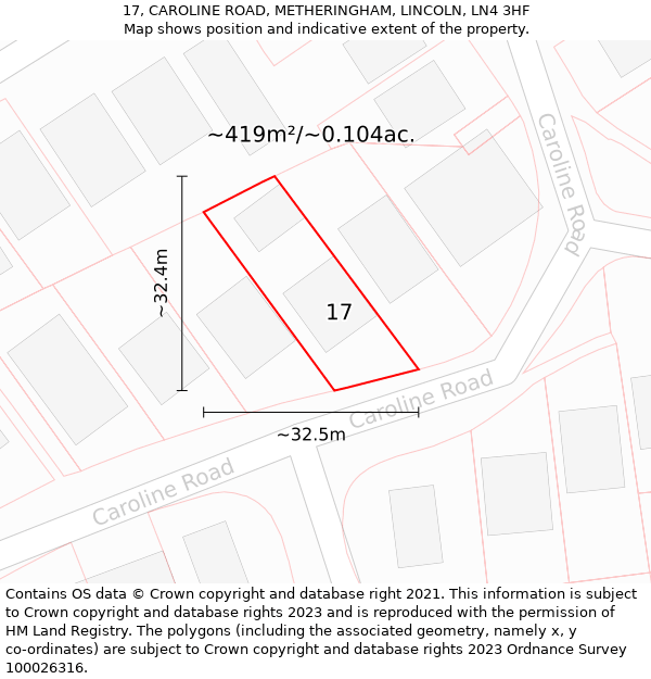 17, CAROLINE ROAD, METHERINGHAM, LINCOLN, LN4 3HF: Plot and title map