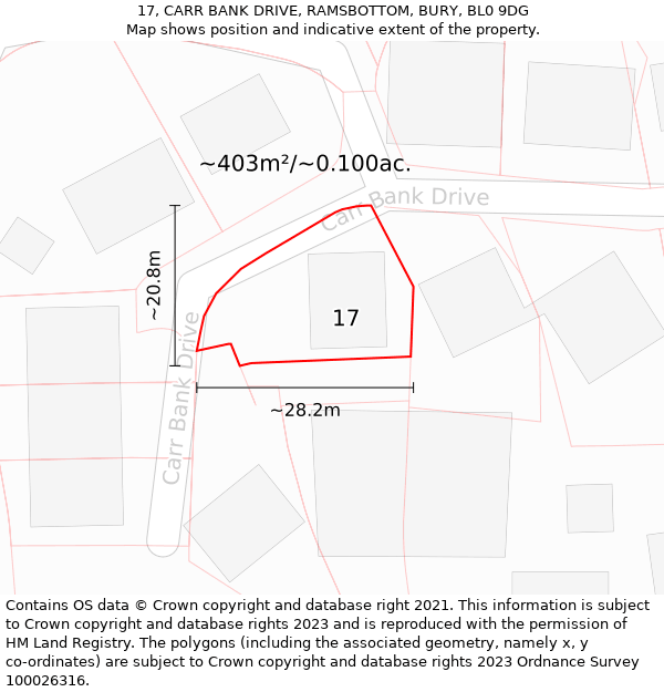 17, CARR BANK DRIVE, RAMSBOTTOM, BURY, BL0 9DG: Plot and title map