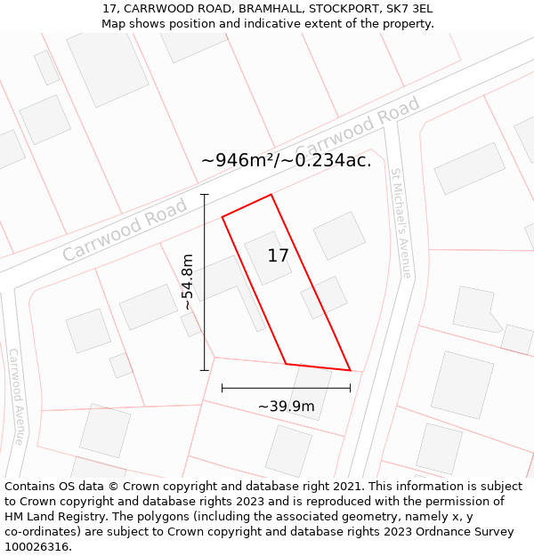 17, CARRWOOD ROAD, BRAMHALL, STOCKPORT, SK7 3EL: Plot and title map