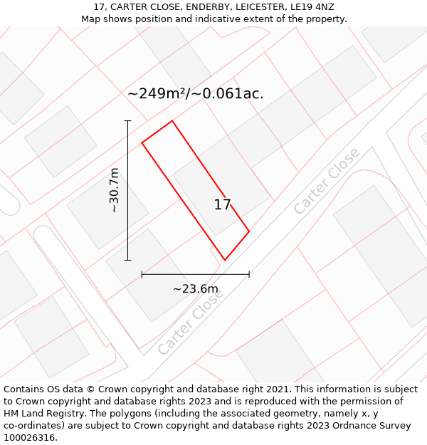 17, CARTER CLOSE, ENDERBY, LEICESTER, LE19 4NZ: Plot and title map