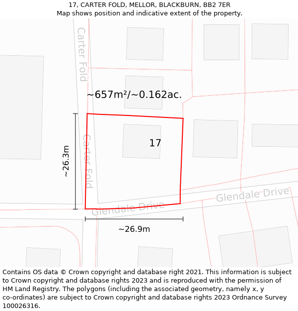 17, CARTER FOLD, MELLOR, BLACKBURN, BB2 7ER: Plot and title map