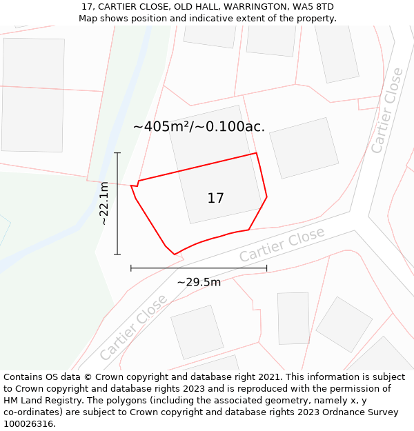 17, CARTIER CLOSE, OLD HALL, WARRINGTON, WA5 8TD: Plot and title map