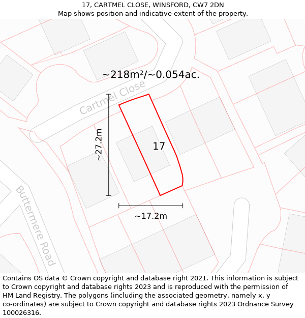 17, CARTMEL CLOSE, WINSFORD, CW7 2DN: Plot and title map