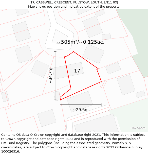 17, CASSWELL CRESCENT, FULSTOW, LOUTH, LN11 0XJ: Plot and title map