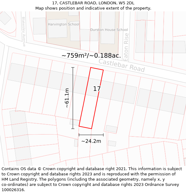 17, CASTLEBAR ROAD, LONDON, W5 2DL: Plot and title map