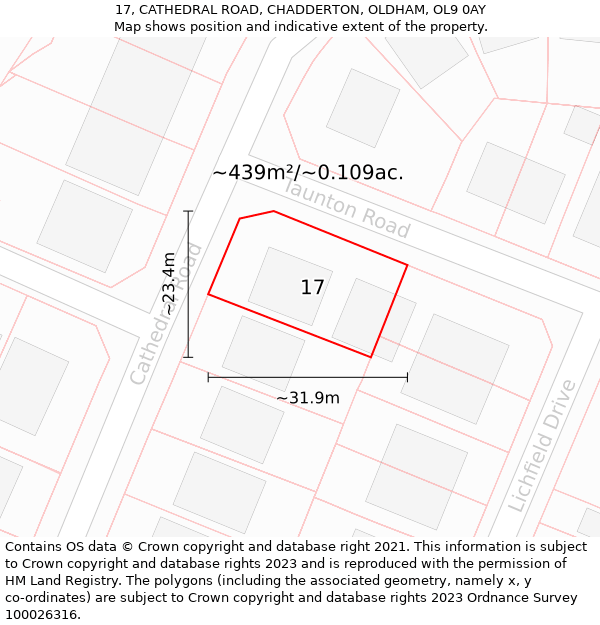 17, CATHEDRAL ROAD, CHADDERTON, OLDHAM, OL9 0AY: Plot and title map