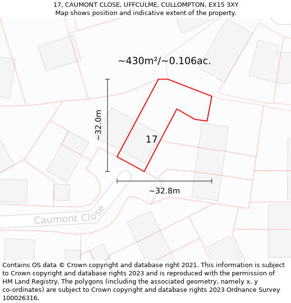 17, CAUMONT CLOSE, UFFCULME, CULLOMPTON, EX15 3XY: Plot and title map