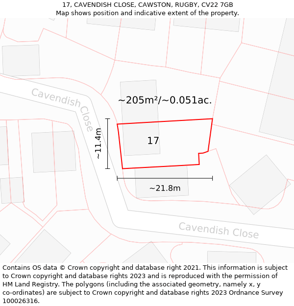 17, CAVENDISH CLOSE, CAWSTON, RUGBY, CV22 7GB: Plot and title map