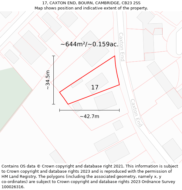 17, CAXTON END, BOURN, CAMBRIDGE, CB23 2SS: Plot and title map