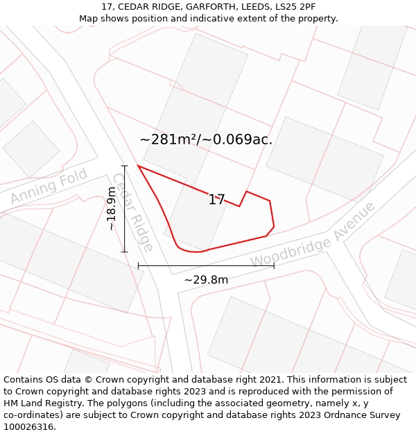 17, CEDAR RIDGE, GARFORTH, LEEDS, LS25 2PF: Plot and title map