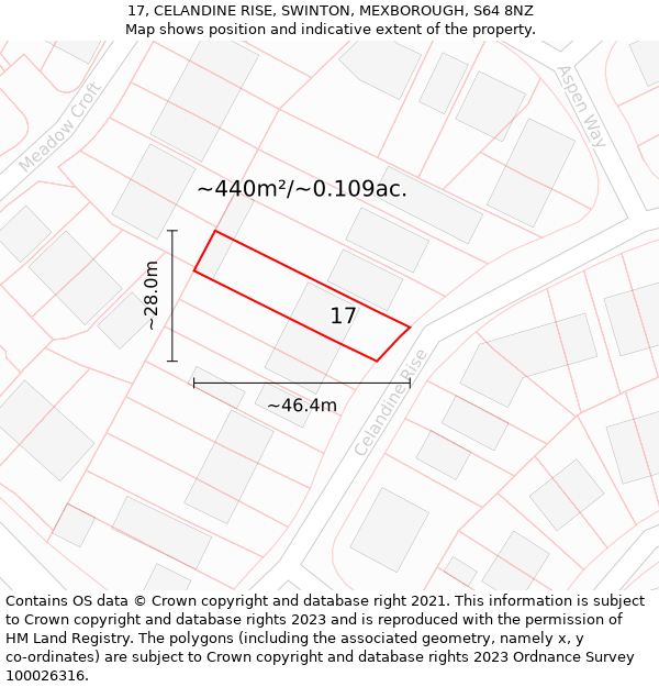 17, CELANDINE RISE, SWINTON, MEXBOROUGH, S64 8NZ: Plot and title map