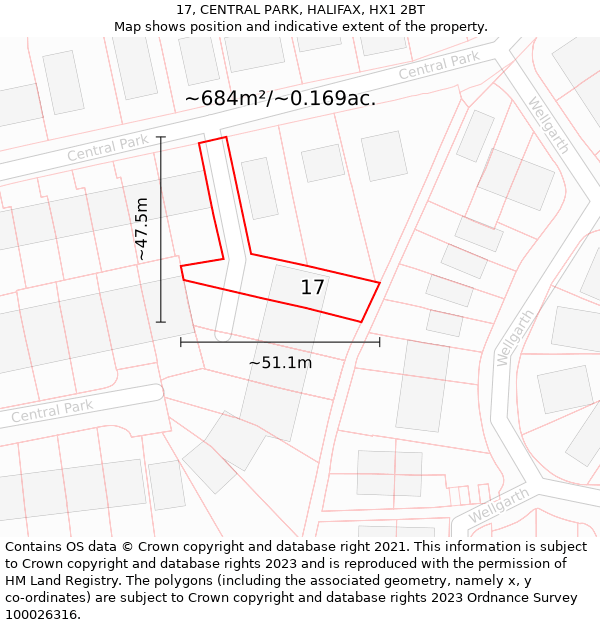 17, CENTRAL PARK, HALIFAX, HX1 2BT: Plot and title map