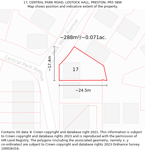17, CENTRAL PARK ROAD, LOSTOCK HALL, PRESTON, PR5 5BW: Plot and title map