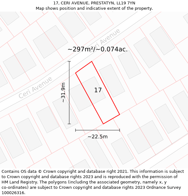 17, CERI AVENUE, PRESTATYN, LL19 7YN: Plot and title map