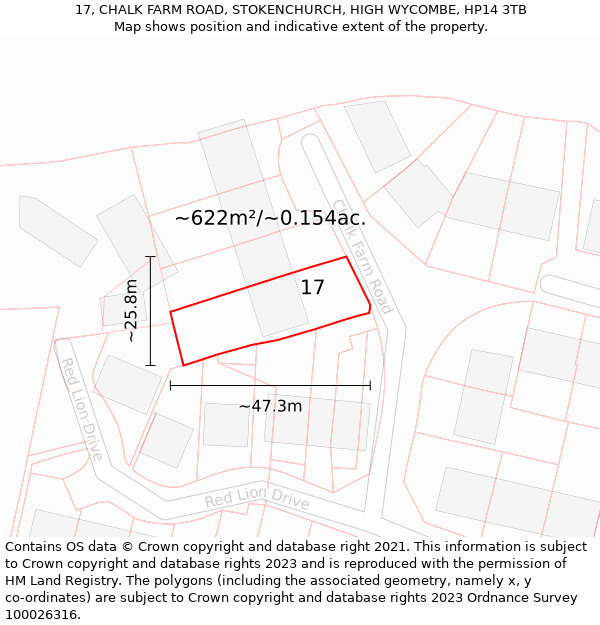 17, CHALK FARM ROAD, STOKENCHURCH, HIGH WYCOMBE, HP14 3TB: Plot and title map