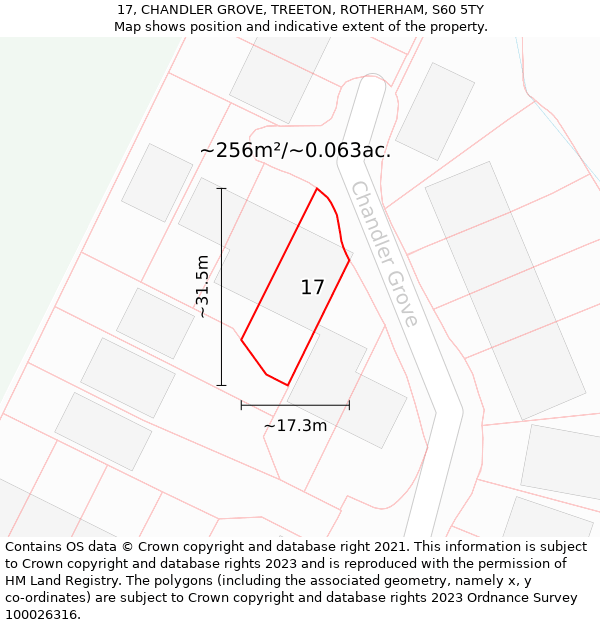 17, CHANDLER GROVE, TREETON, ROTHERHAM, S60 5TY: Plot and title map