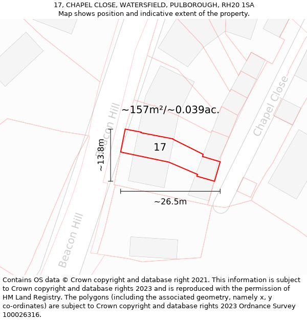 17, CHAPEL CLOSE, WATERSFIELD, PULBOROUGH, RH20 1SA: Plot and title map