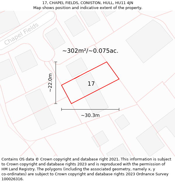 17, CHAPEL FIELDS, CONISTON, HULL, HU11 4JN: Plot and title map