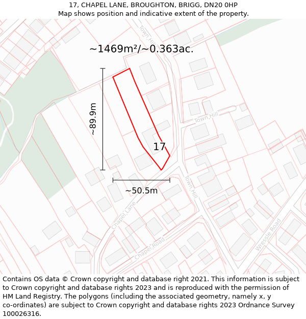 17, CHAPEL LANE, BROUGHTON, BRIGG, DN20 0HP: Plot and title map