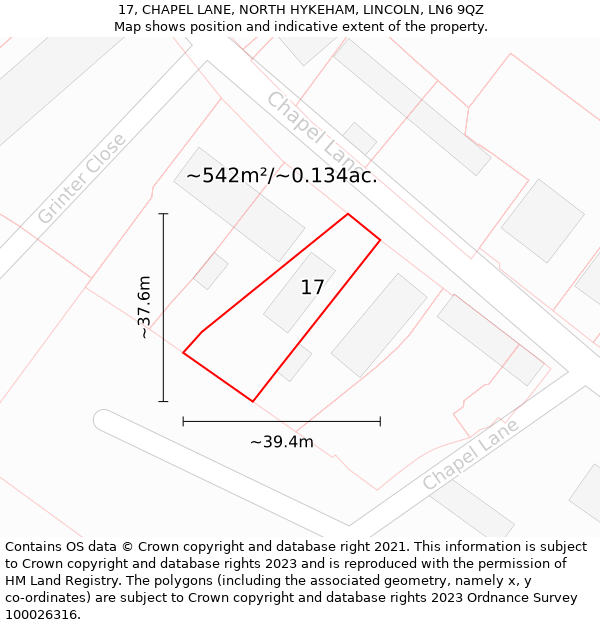 17, CHAPEL LANE, NORTH HYKEHAM, LINCOLN, LN6 9QZ: Plot and title map