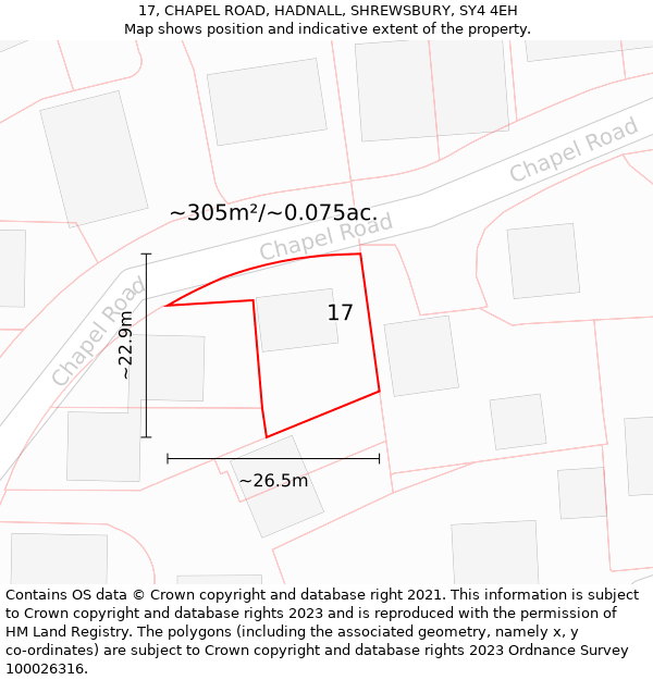 17, CHAPEL ROAD, HADNALL, SHREWSBURY, SY4 4EH: Plot and title map