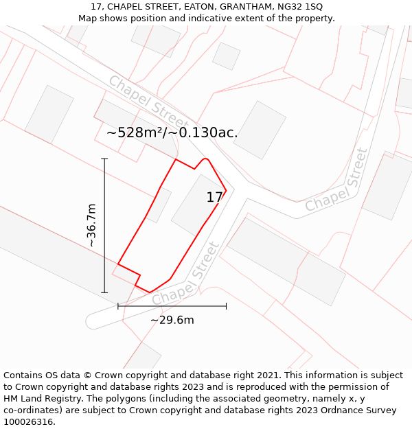 17, CHAPEL STREET, EATON, GRANTHAM, NG32 1SQ: Plot and title map