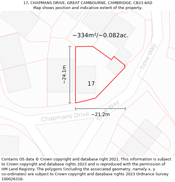 17, CHAPMANS DRIVE, GREAT CAMBOURNE, CAMBRIDGE, CB23 6AD: Plot and title map