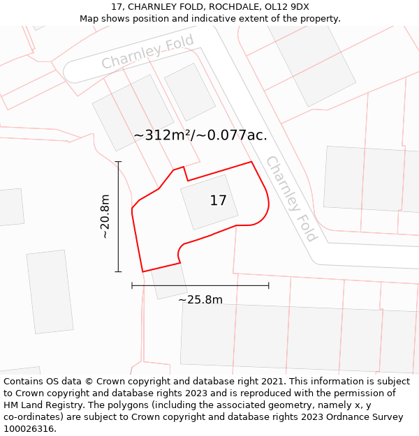 17, CHARNLEY FOLD, ROCHDALE, OL12 9DX: Plot and title map