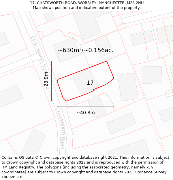 17, CHATSWORTH ROAD, WORSLEY, MANCHESTER, M28 2NU: Plot and title map