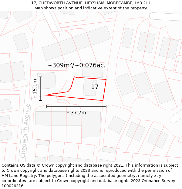 17, CHEDWORTH AVENUE, HEYSHAM, MORECAMBE, LA3 2HL: Plot and title map