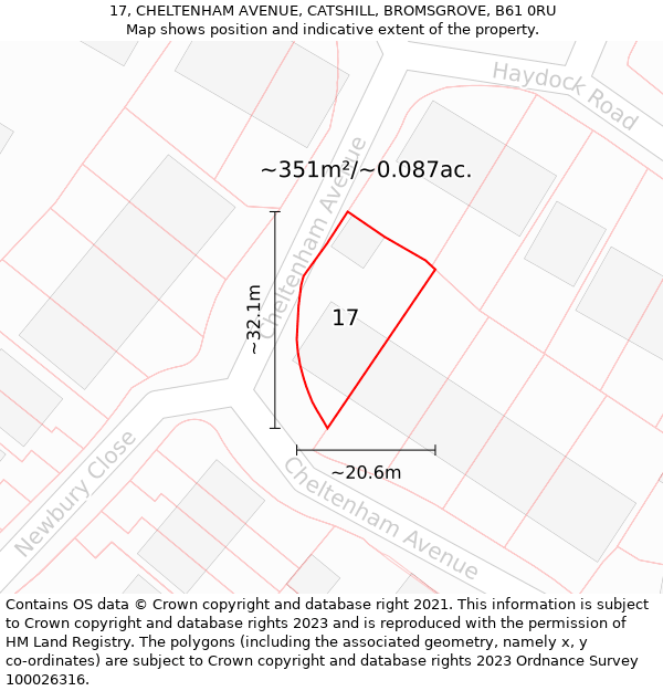 17, CHELTENHAM AVENUE, CATSHILL, BROMSGROVE, B61 0RU: Plot and title map