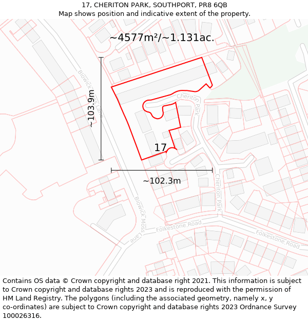 17, CHERITON PARK, SOUTHPORT, PR8 6QB: Plot and title map