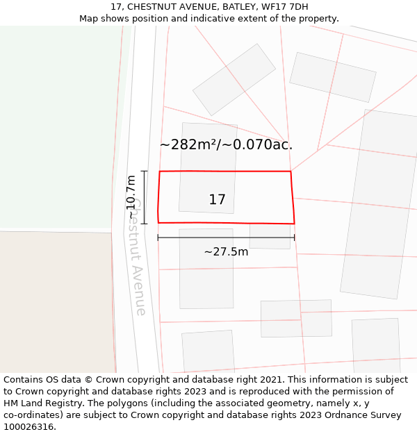 17, CHESTNUT AVENUE, BATLEY, WF17 7DH: Plot and title map