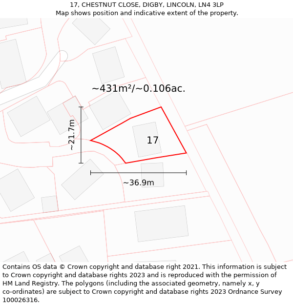 17, CHESTNUT CLOSE, DIGBY, LINCOLN, LN4 3LP: Plot and title map