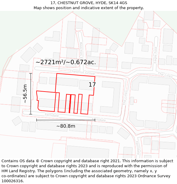 17, CHESTNUT GROVE, HYDE, SK14 4GS: Plot and title map