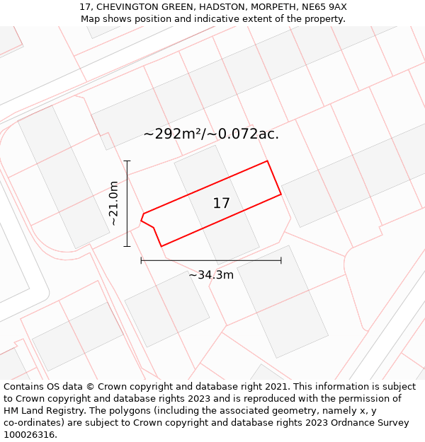 17, CHEVINGTON GREEN, HADSTON, MORPETH, NE65 9AX: Plot and title map