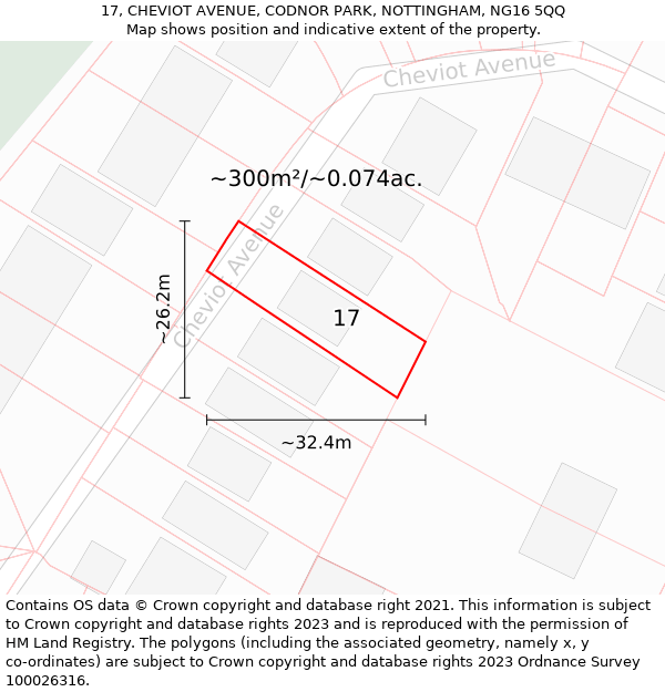 17, CHEVIOT AVENUE, CODNOR PARK, NOTTINGHAM, NG16 5QQ: Plot and title map