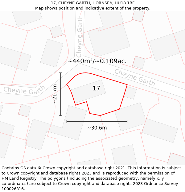 17, CHEYNE GARTH, HORNSEA, HU18 1BF: Plot and title map