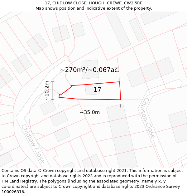 17, CHIDLOW CLOSE, HOUGH, CREWE, CW2 5RE: Plot and title map