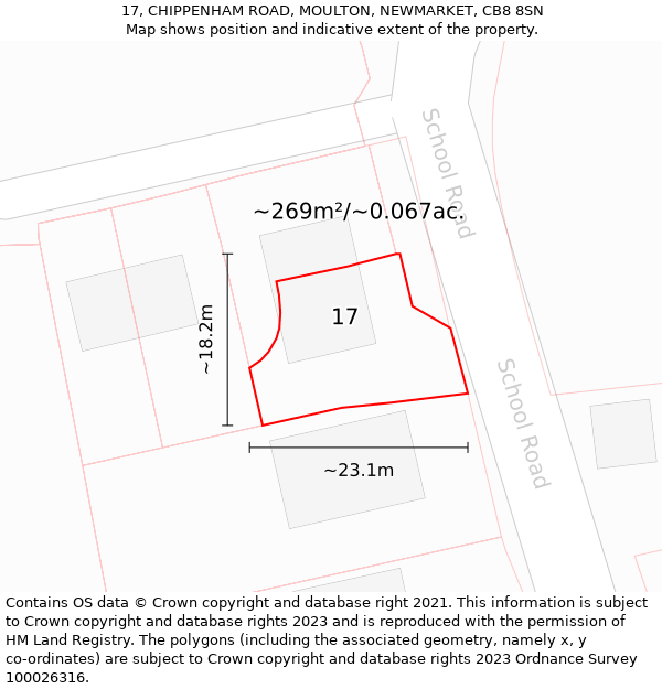 17, CHIPPENHAM ROAD, MOULTON, NEWMARKET, CB8 8SN: Plot and title map