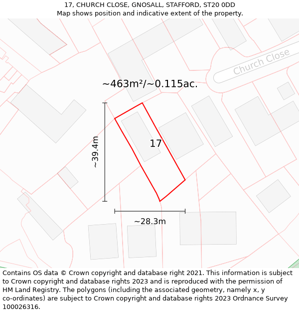 17, CHURCH CLOSE, GNOSALL, STAFFORD, ST20 0DD: Plot and title map